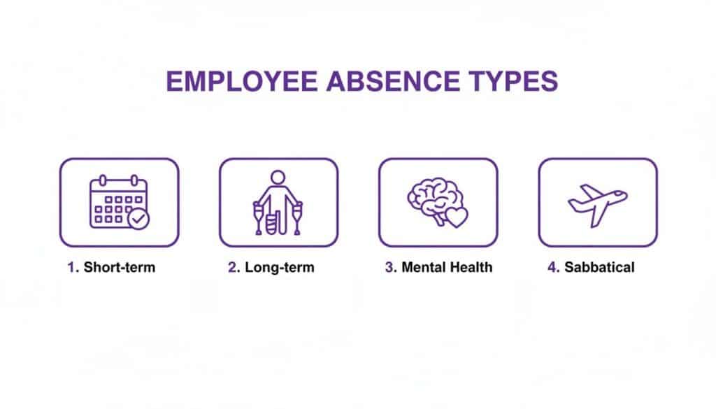 A graph displaying Employee Absence Types:
Short-term
Long-term
Mental Health
Sabbatical