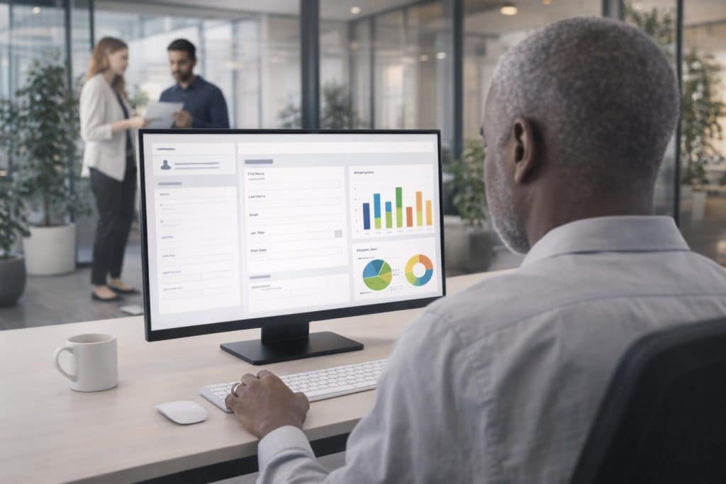 An office worker browses the Hubdrive dashboard