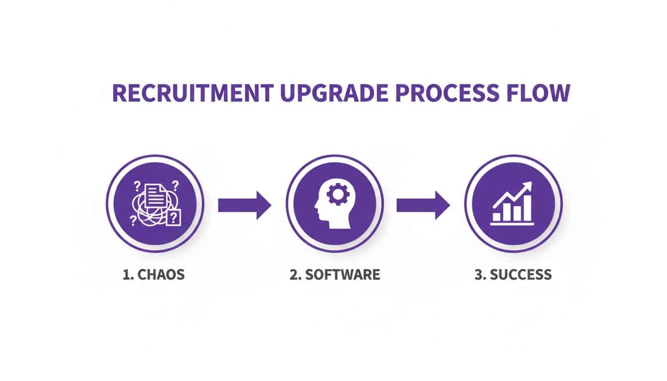 Process flow illustrating how HR recruitment software transforms recruitment chaos into successful outcomes.