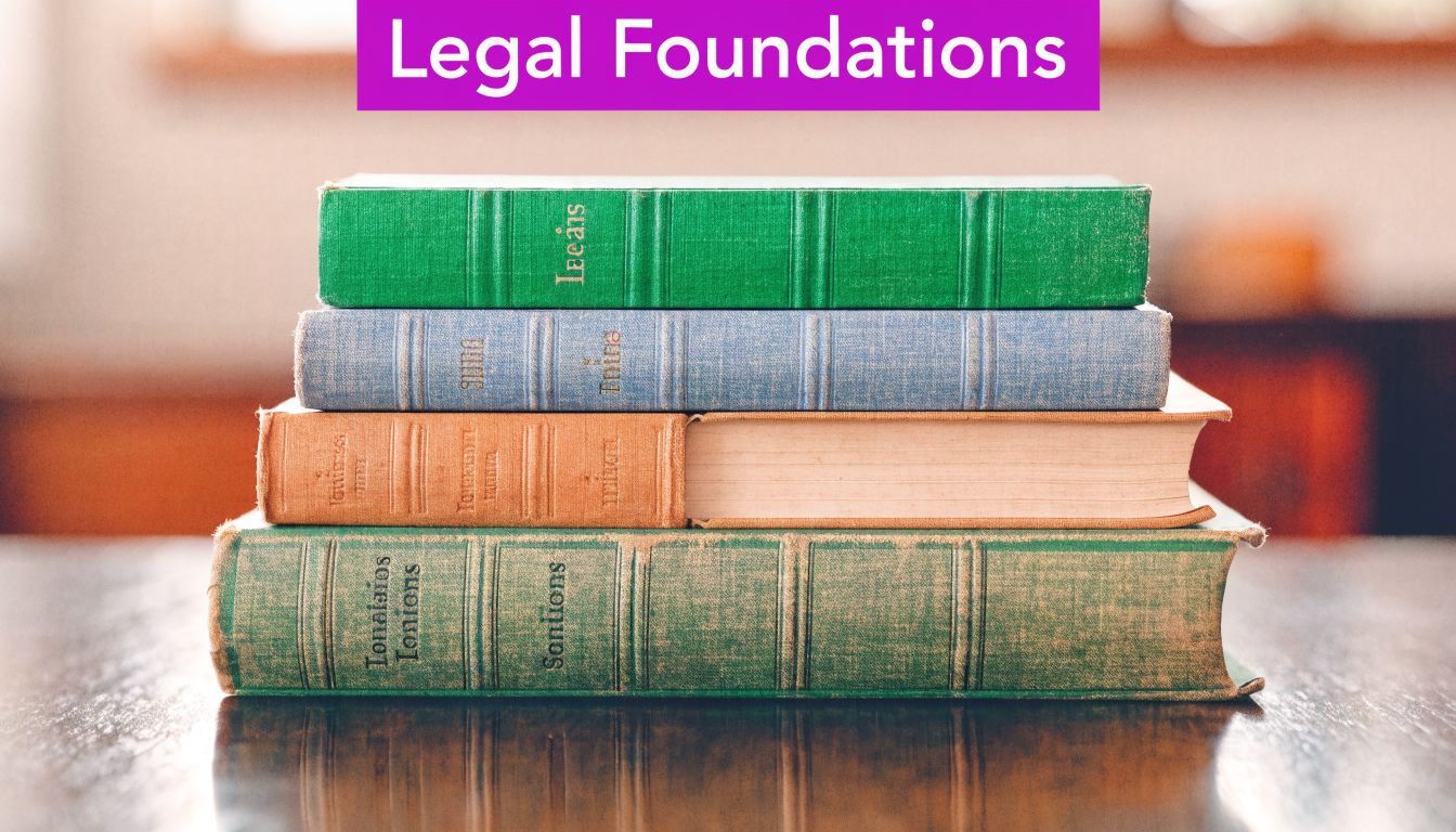 A stack of four vintage hardbound law books resting on a polished wooden table.