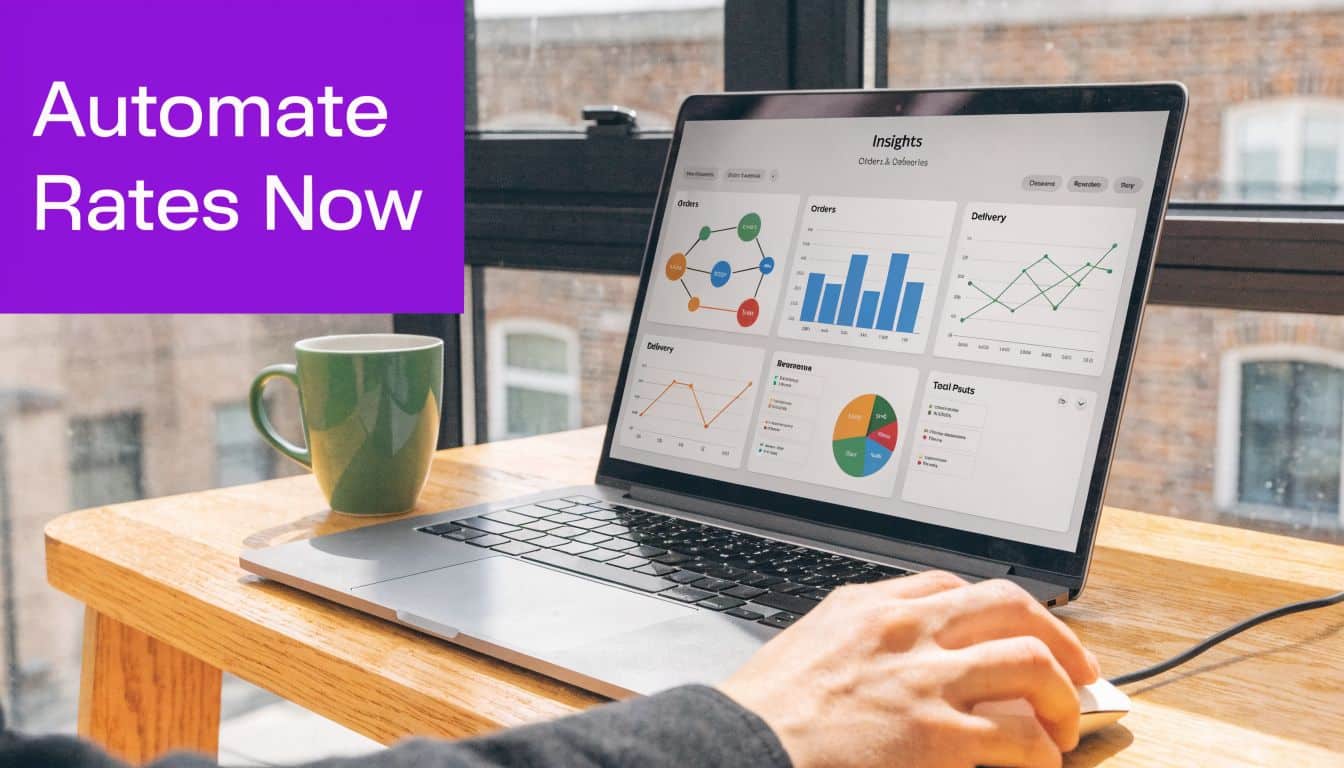 A person using a laptop to view a business data dashboard with various analytical charts and graphs.