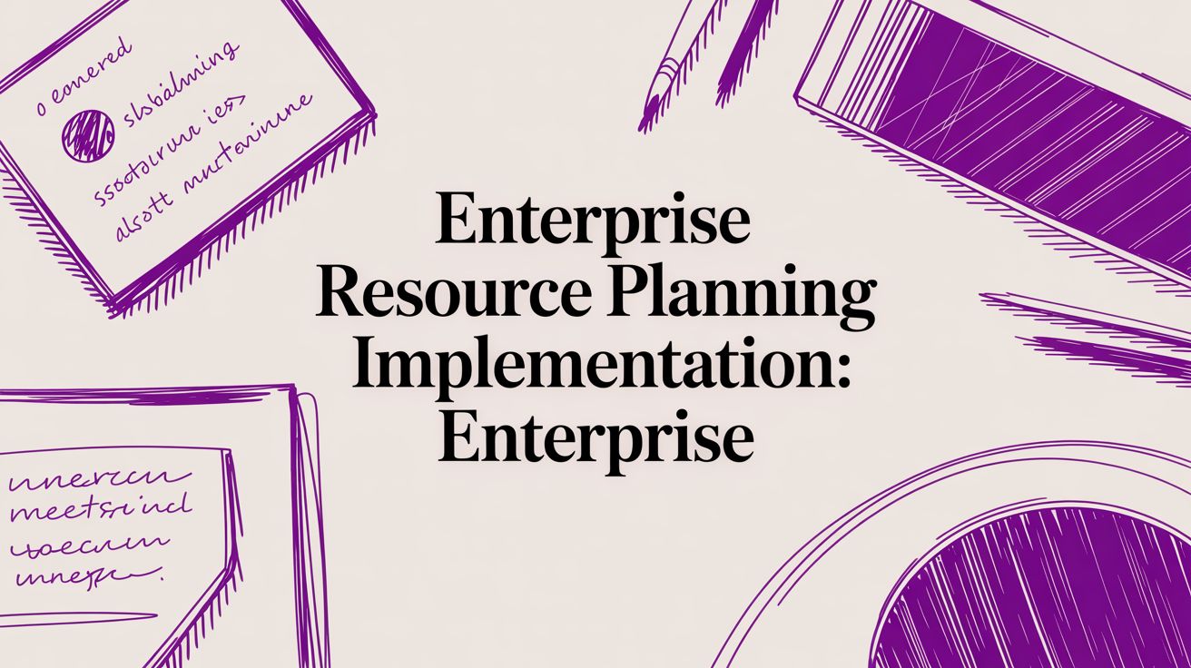 Cover image with purple sketch drawings around the title: 'Enterprise Resource Planning Implementation: Enterprise'