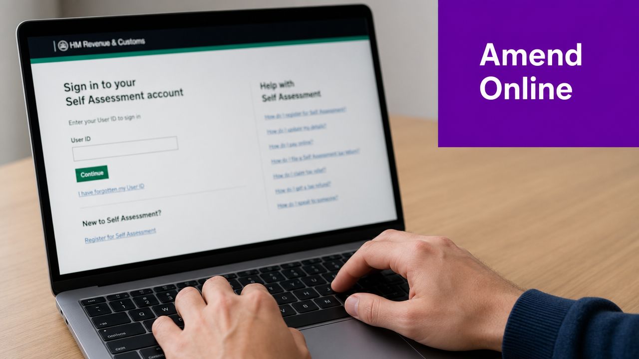 A person using a laptop to sign in to the HM Revenue and Customs Self Assessment website.